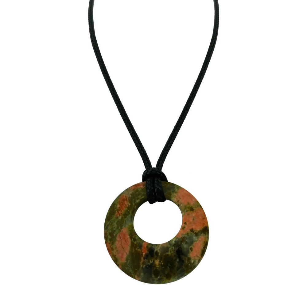 Circle Donut Natural Healing Crystal Necklace Reiki Chakra Gemstone  Pendant Jewelry Lucky Charm Braided Rope Necklace  for Men Women