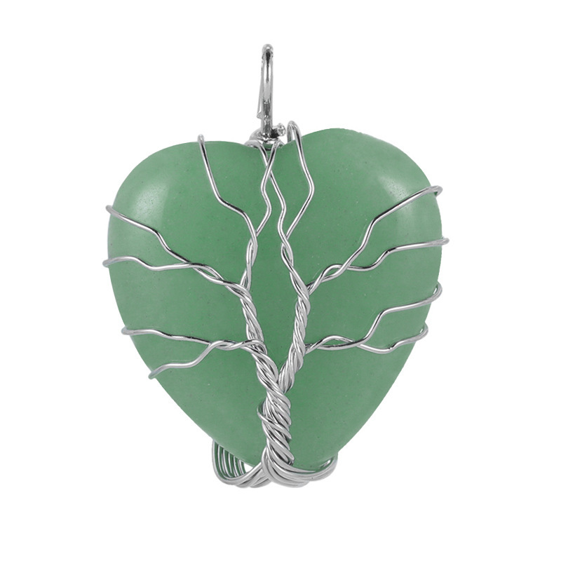 Natural Healing Crystal Necklace Silver Tree of Life Wire Wrapped Heart  Gemstone Pendant Reiki Chakra Necklace for Women Girls