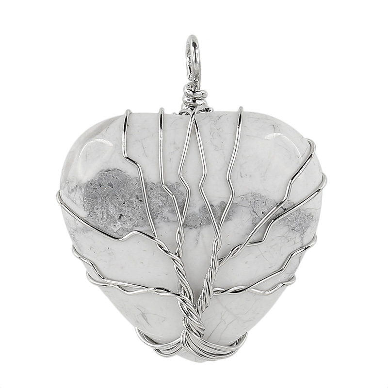 Natural Healing Crystal Necklace Silver Tree of Life Wire Wrapped Heart  Gemstone Pendant Reiki Chakra Necklace for Women Girls