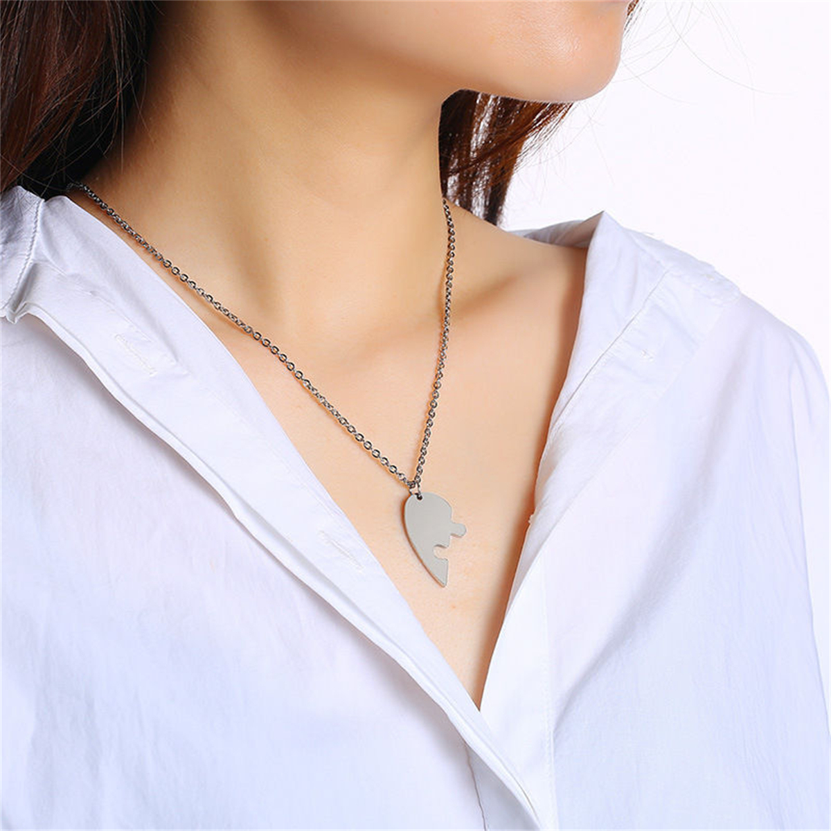 1 Pair Stainless Steel Personalized Heart Puzzle Pendant Necklace Couple Necklace
