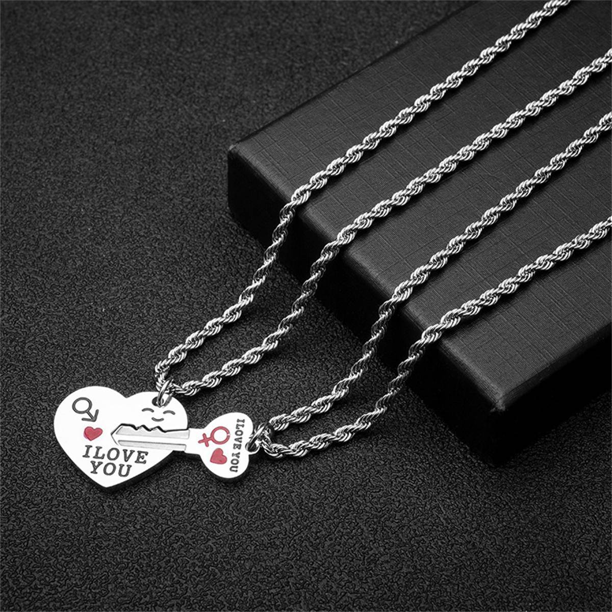 Stainless Steel Personalized Key Heart Puzzle Necklace  Couple Necklace