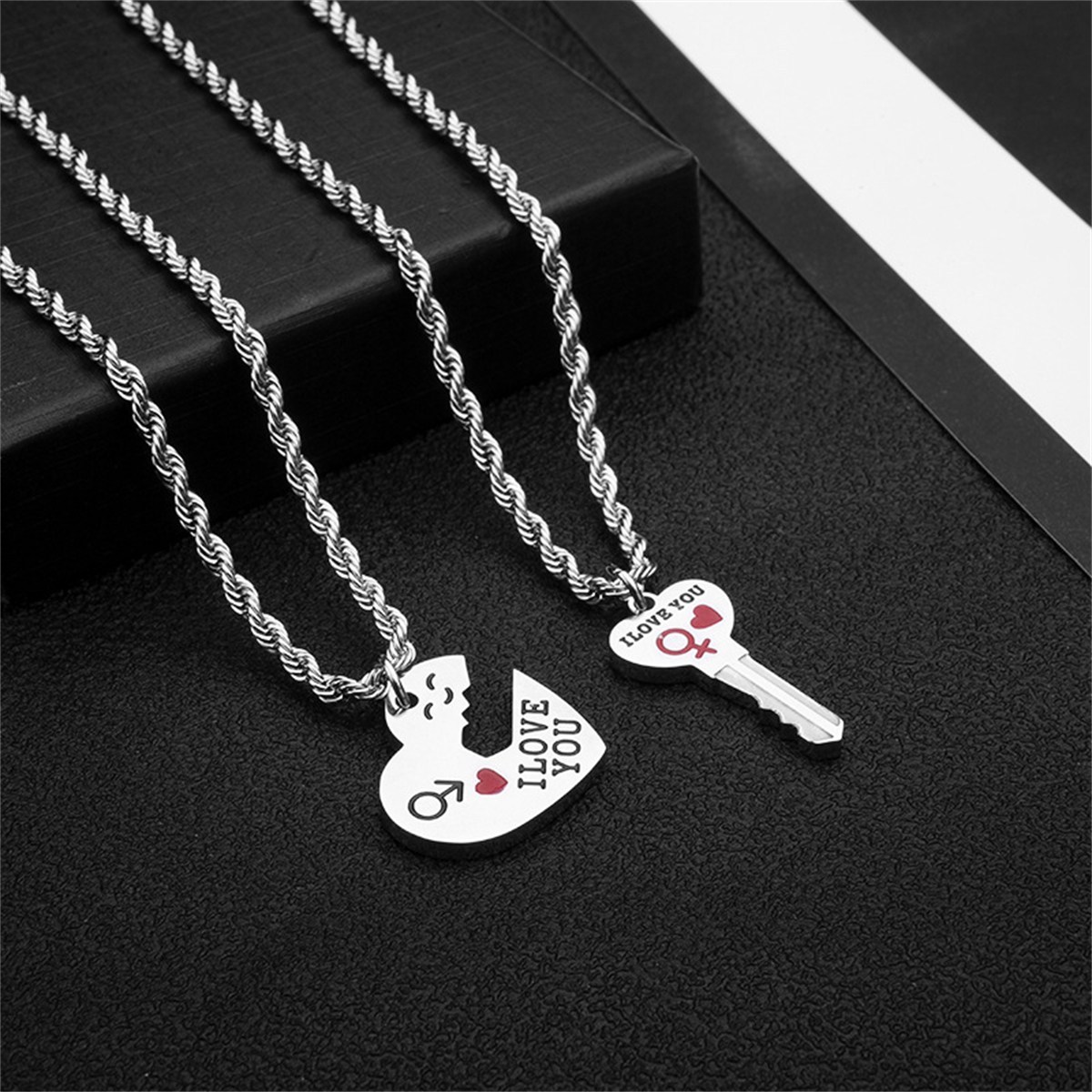 Stainless Steel Personalized Key Heart Puzzle Necklace  Couple Necklace