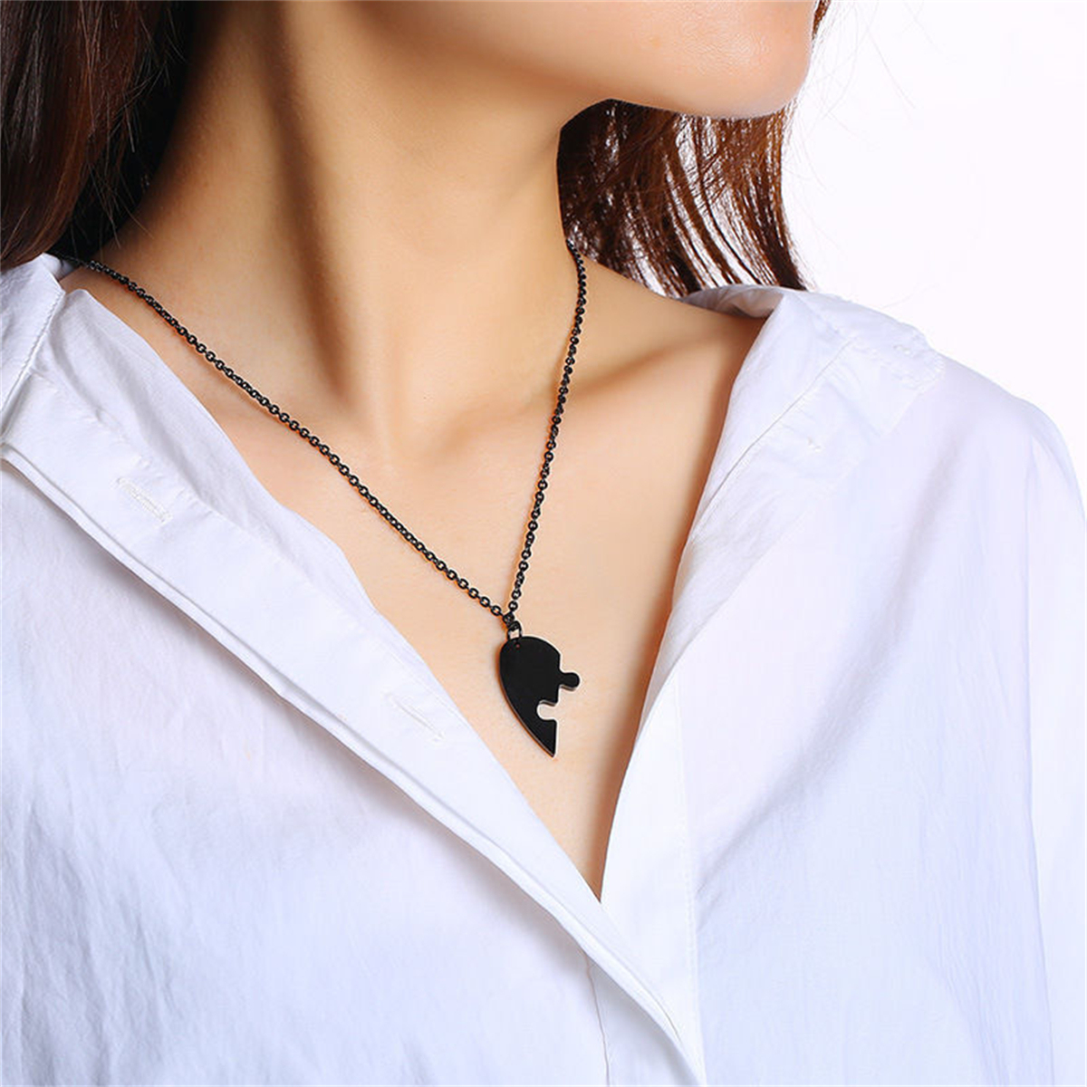 1 Pair Stainless Steel Personalized Heart Puzzle Pendant Necklace Couple Necklace