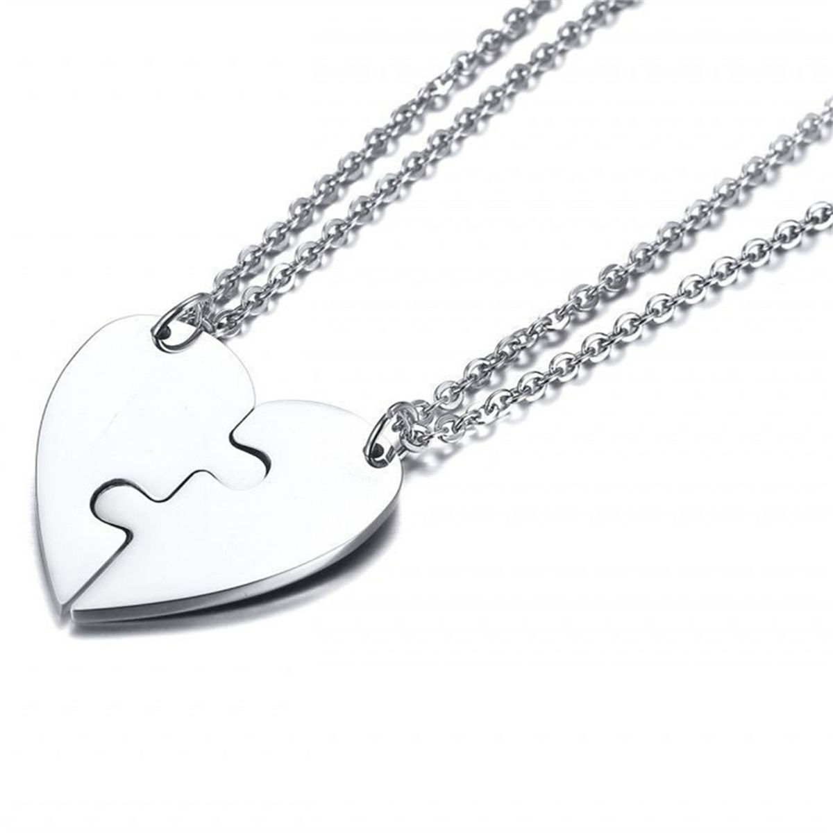 1 Pair Stainless Steel Personalized Heart Puzzle Pendant Necklace Couple Necklace