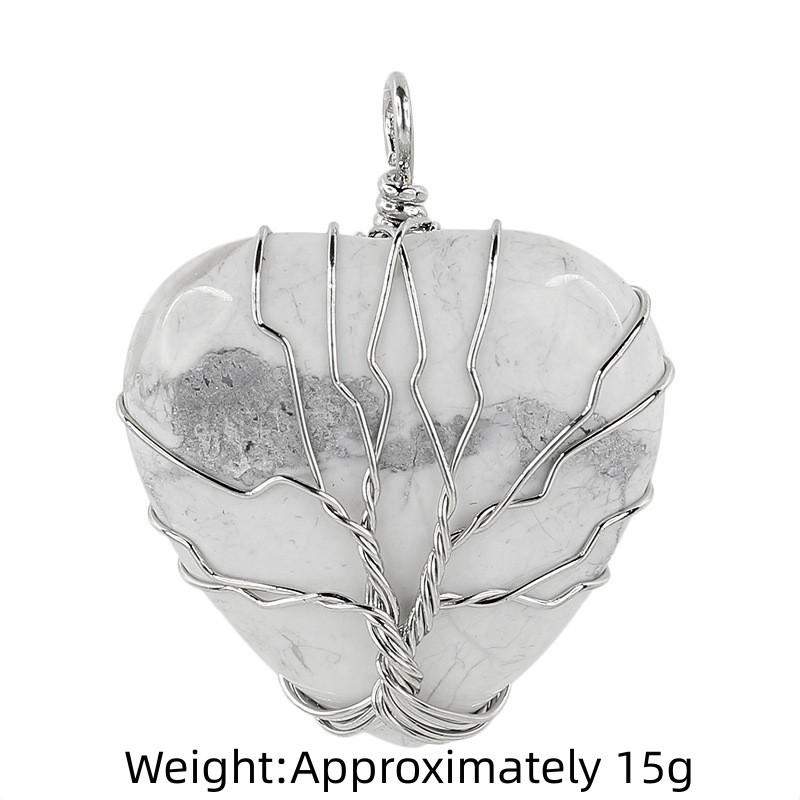 Natural Healing Crystal Necklace Silver Tree of Life Wire Wrapped Heart  Gemstone Pendant Reiki Chakra Necklace for Women Girls