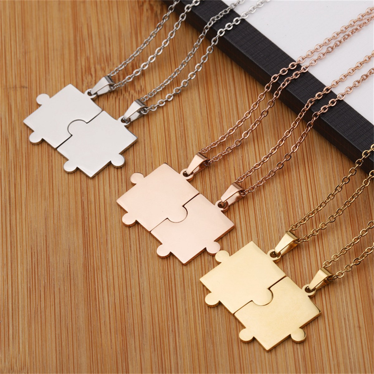 Stainless Steel Simple Fashion Personalized Geometric Puzzle Pendant Necklace Couple Necklace