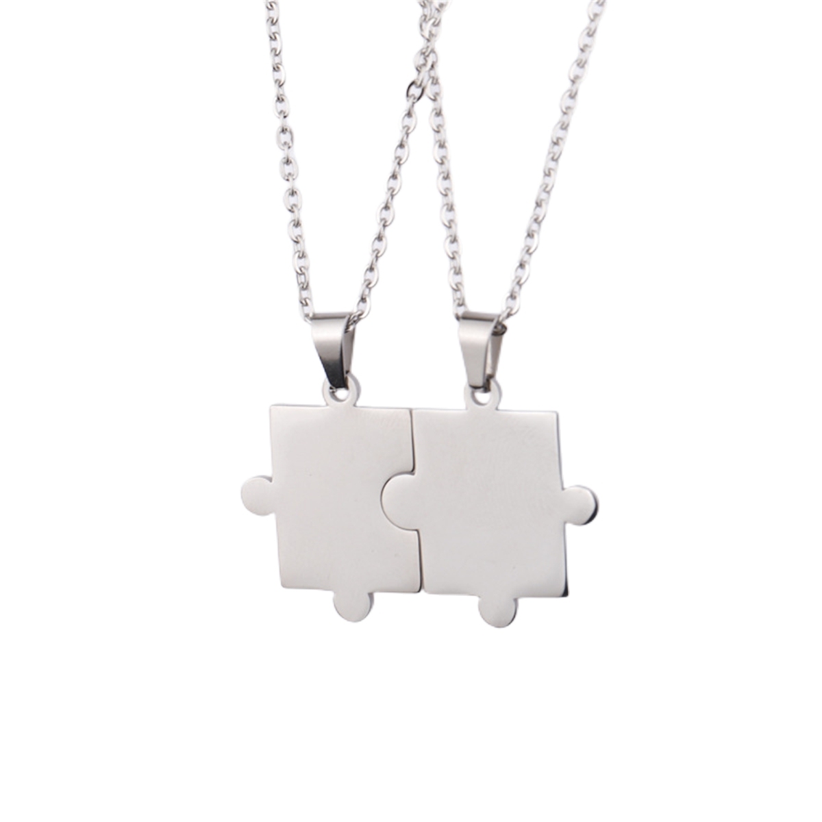 Stainless Steel Simple Fashion Personalized Geometric Puzzle Pendant Necklace Silver Couple Necklace