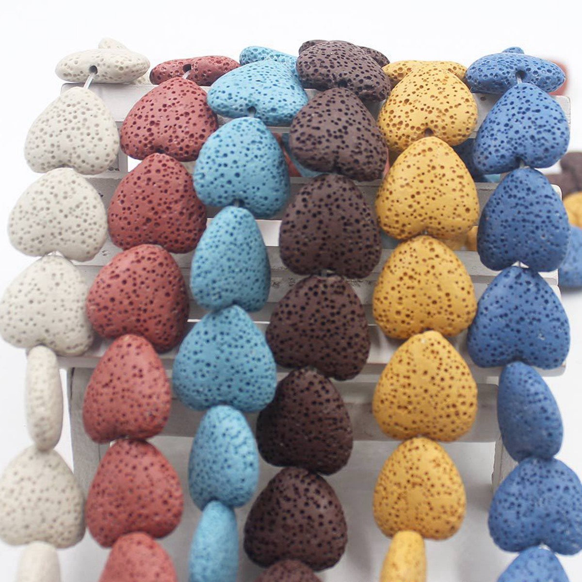 20mm Natural Heart-shaped Dyed Colorful Lava Stone Loose Beads Chakra Energy Beads  for DIY Jewelry Making