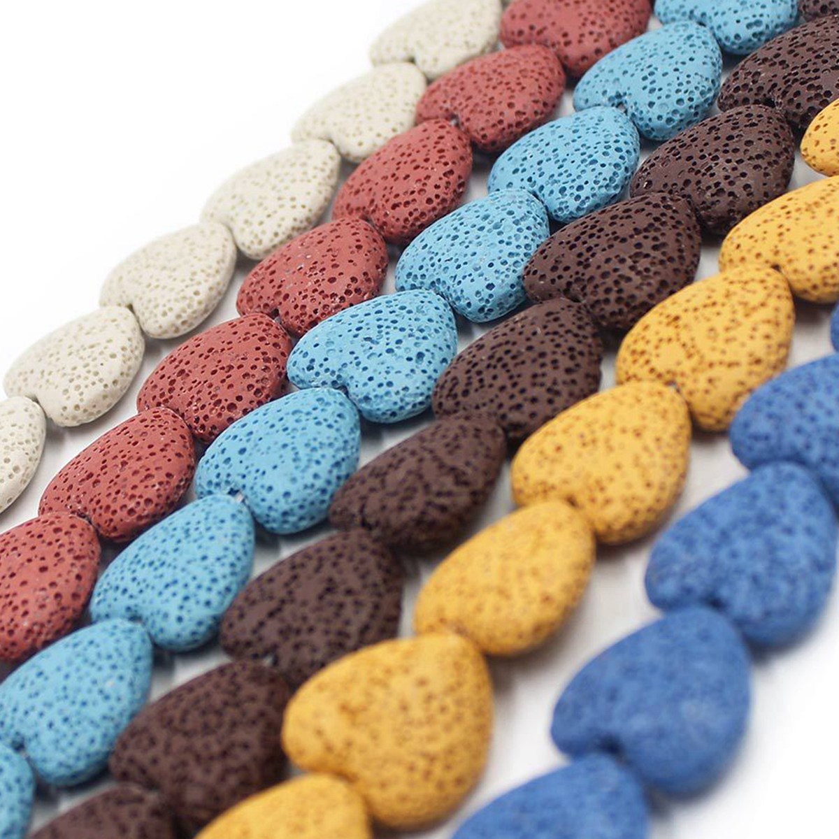 20mm Natural Heart-shaped Dyed Colorful Lava Stone Loose Beads Chakra Energy Beads  for DIY Jewelry Making