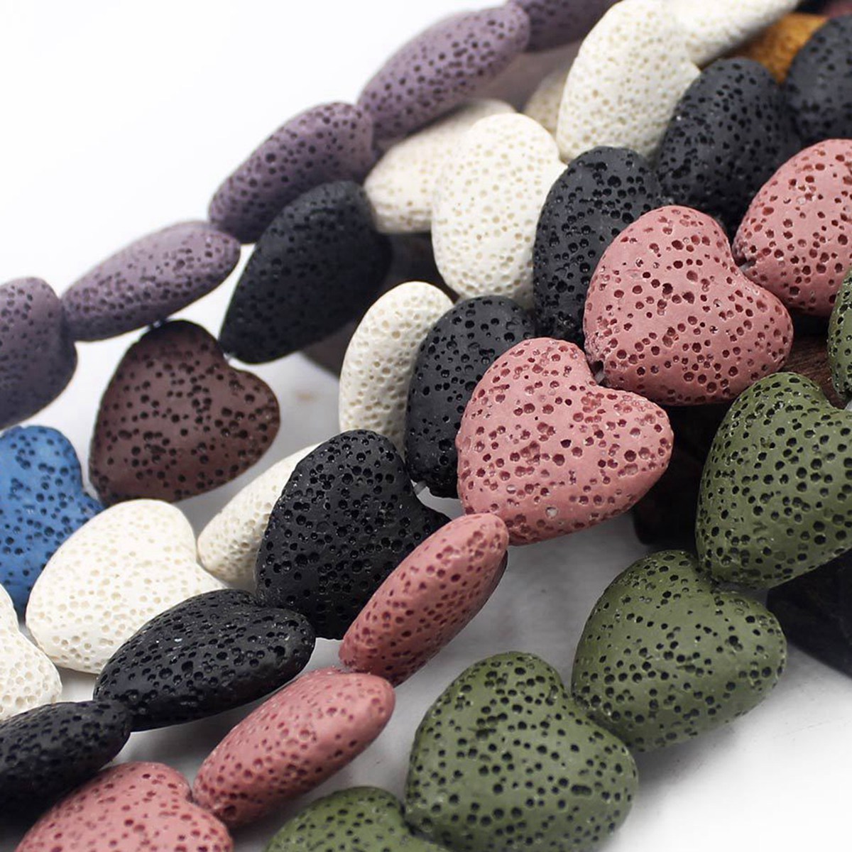 20mm Natural Heart-shaped Dyed Colorful Lava Stone Loose Beads Chakra Energy Beads  for DIY Jewelry Making