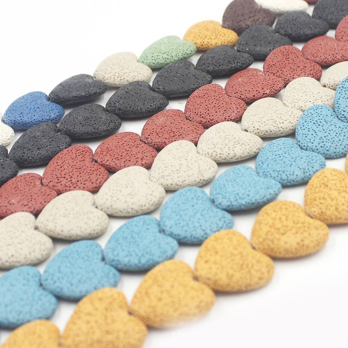 28mm Natural Chakra Energy Beads Heart-shaped Dyed Colorful Lava Stone Loose Beads for DIY Jewelry Making