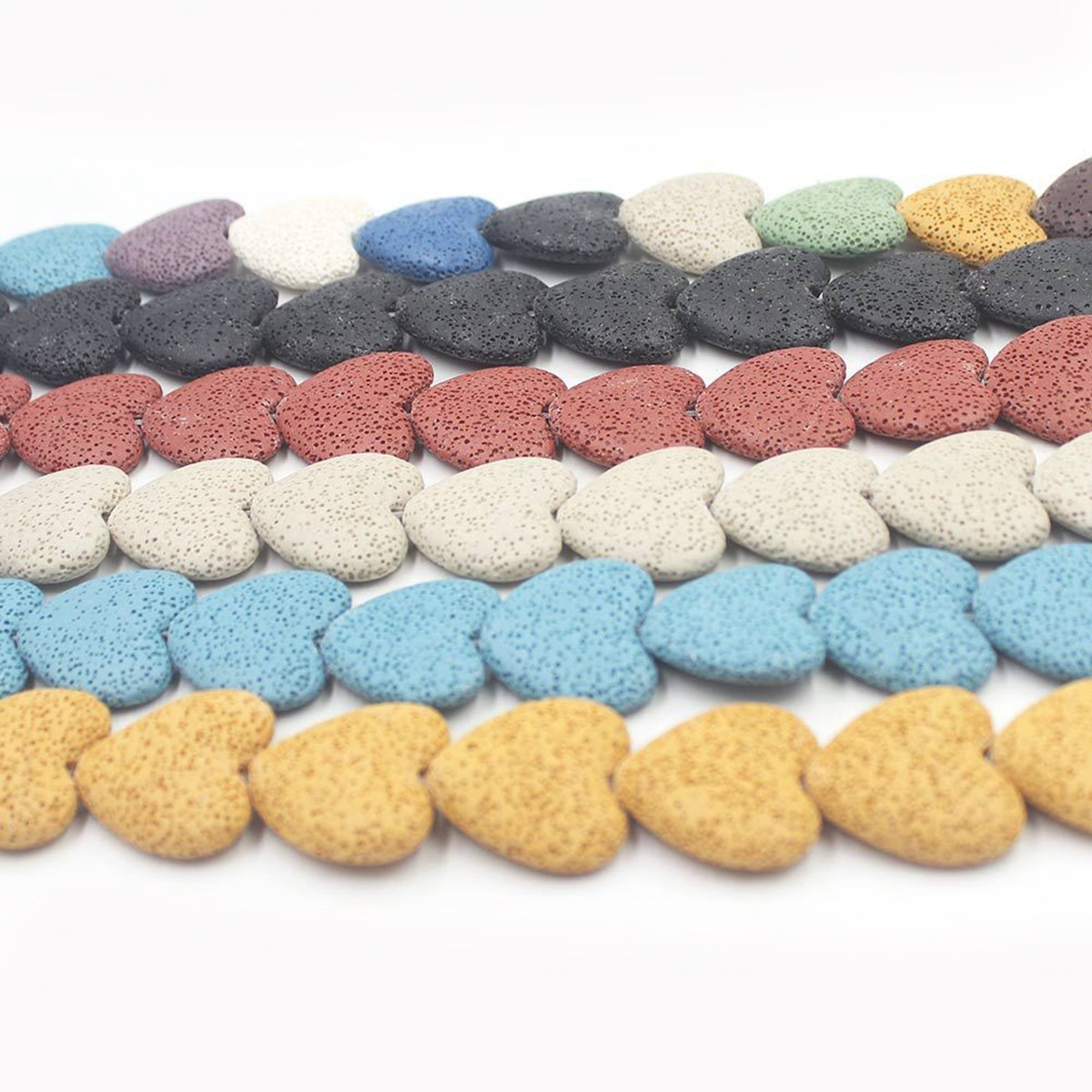 28mm Natural Chakra Energy Beads Heart-shaped Dyed Colorful Lava Stone Loose Beads for DIY Jewelry Making