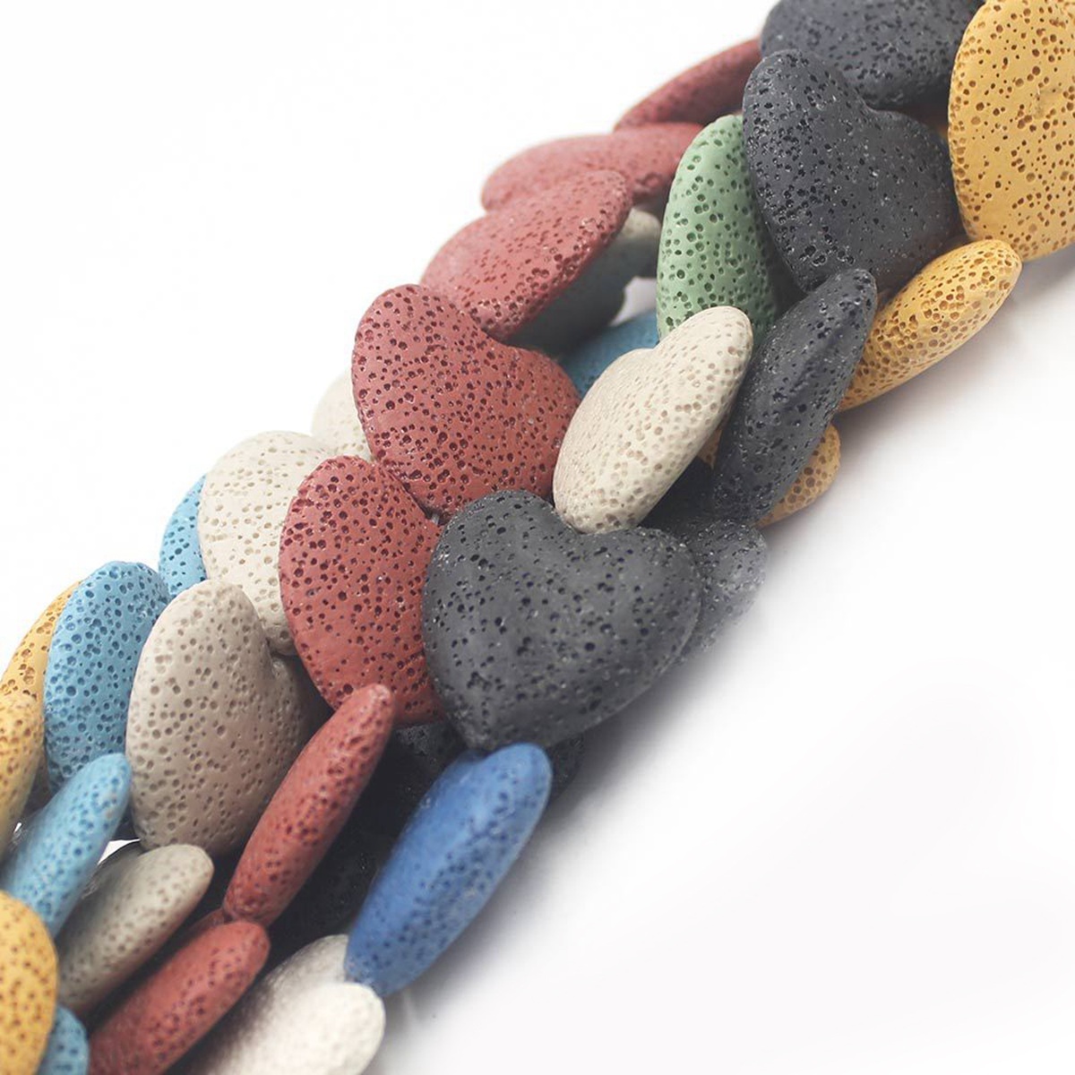 28mm Natural Chakra Energy Beads Heart-shaped Dyed Colorful Lava Stone Loose Beads for DIY Jewelry Making