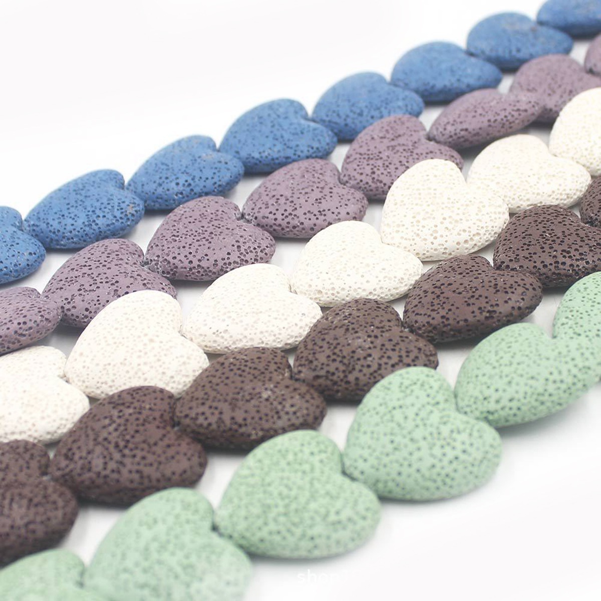 28mm Natural Chakra Energy Beads Heart-shaped Dyed Colorful Lava Stone Loose Beads for DIY Jewelry Making