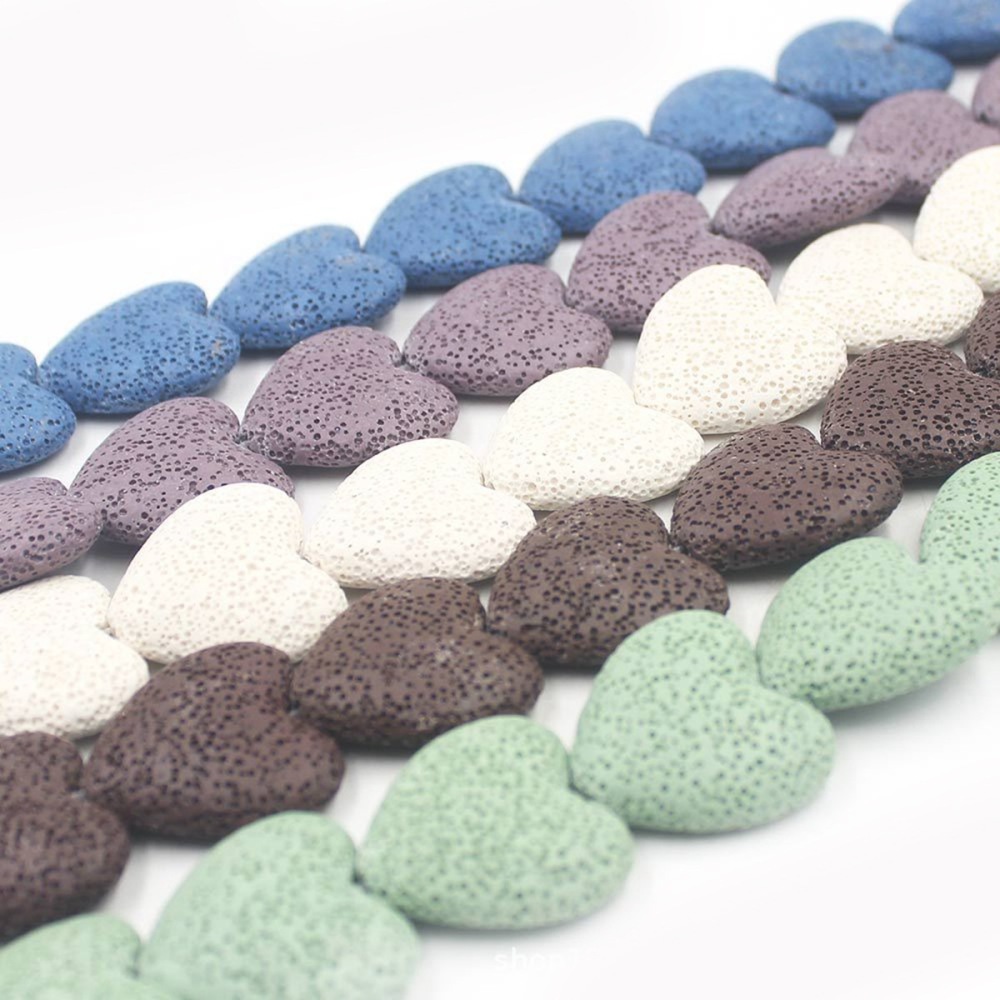28mm Natural Chakra Energy Beads Heart-shaped Dyed Colorful Lava Stone Loose Beads for DIY Jewelry Making