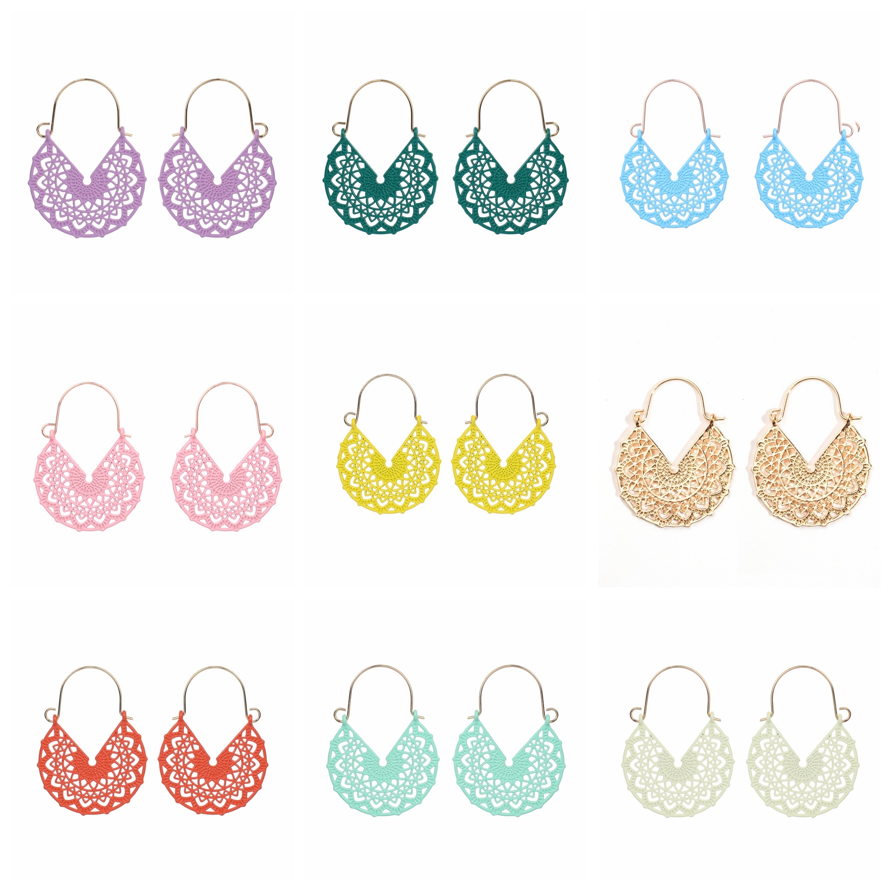 1 Pair V-shaped Hollow Alloy Earrings Colored Ear Hook Charms for Women Girls