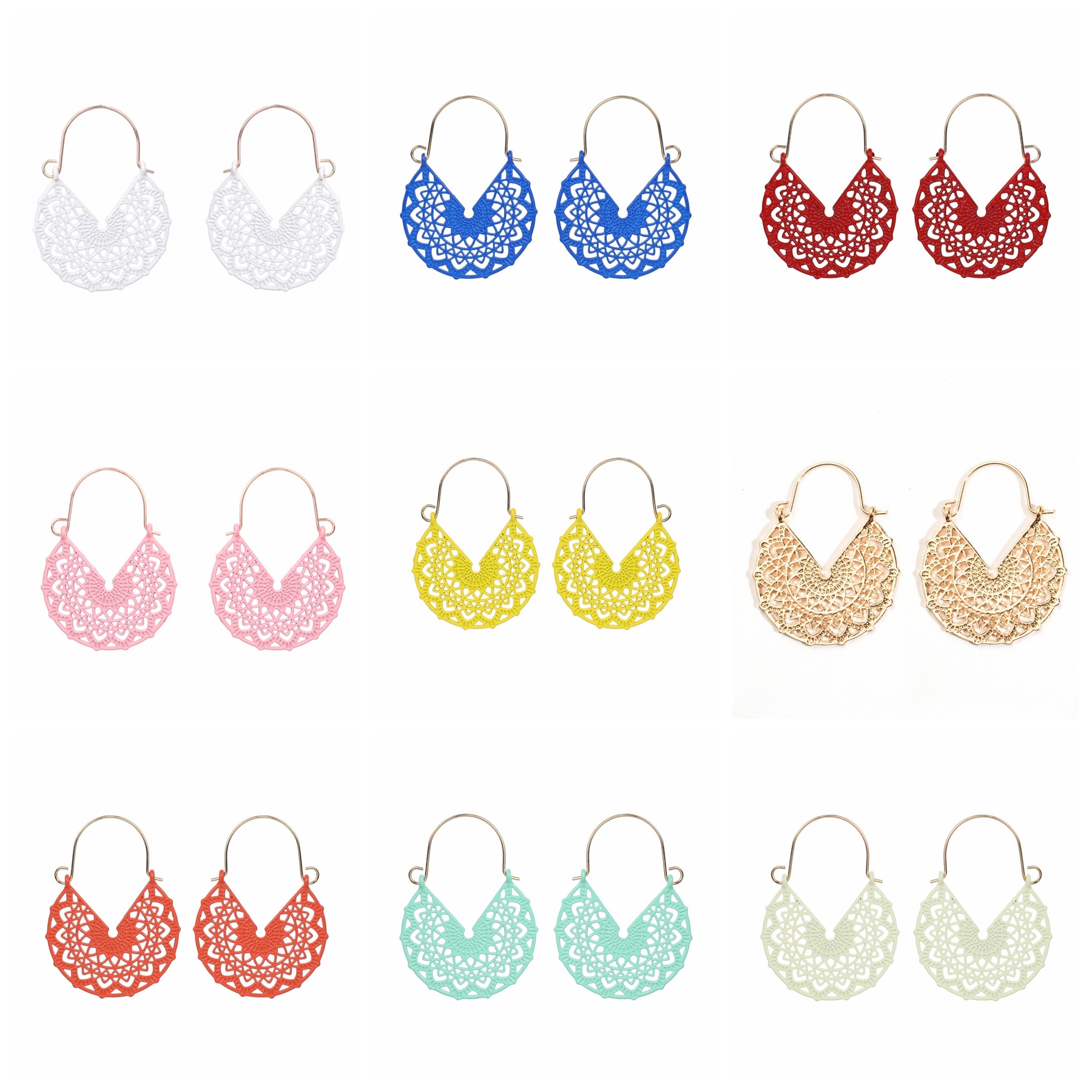1 Pair V-shaped Hollow Alloy Earrings Colored Ear Hook Charms for Women Girls