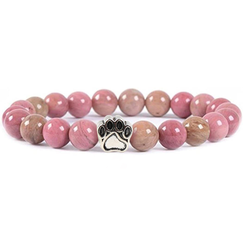 1 Pc Semi Precious Gemstone 8mm Round Beads Dog Paw Alloy Stretch Bracelet Hansmade Jewelry