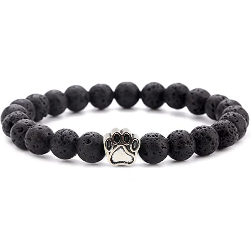 1 Pc Semi Precious Gemstone 8mm Round Beads Dog Paw Alloy Stretch Bracelet Hansmade Jewelry