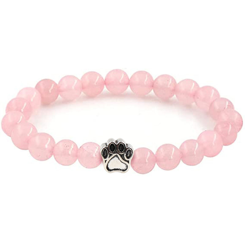 1 Pc Semi Precious Gemstone 8mm Round Beads Dog Paw Alloy Stretch Bracelet Hansmade Jewelry