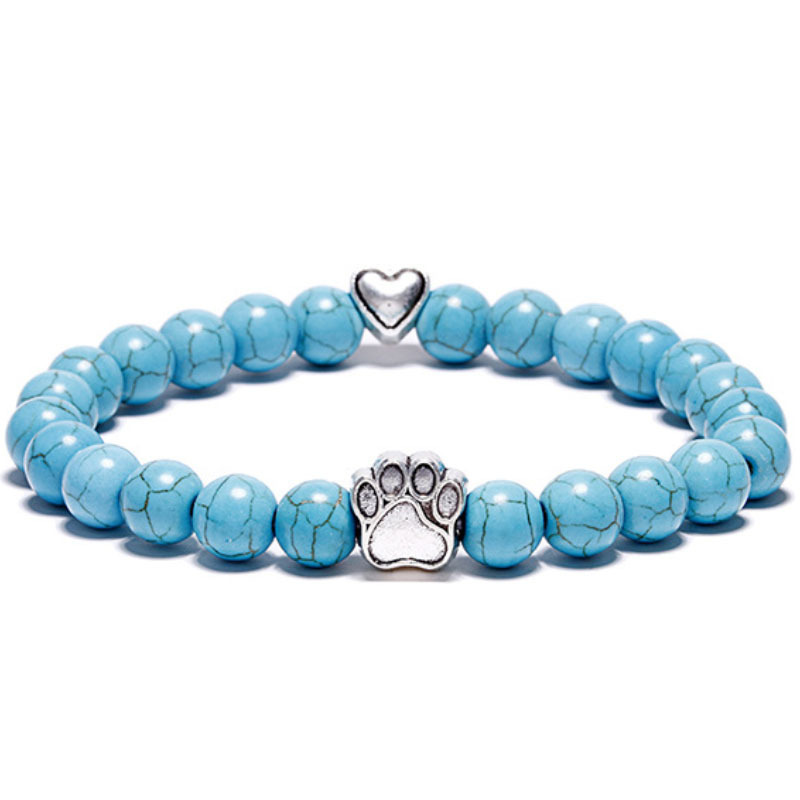 Multi-color 8MM Round Natural Gemstone Beads Dog Paw Heart  Bracelet for Men Women