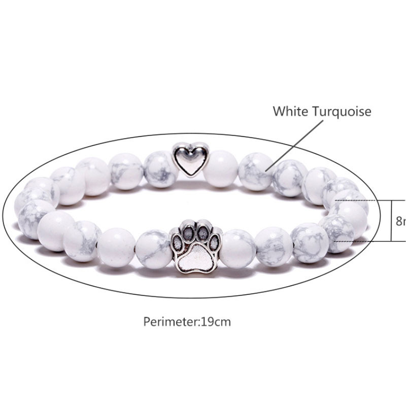Multi-color 8MM Round Natural Gemstone Beads Dog Paw Heart  Bracelet for Men Women