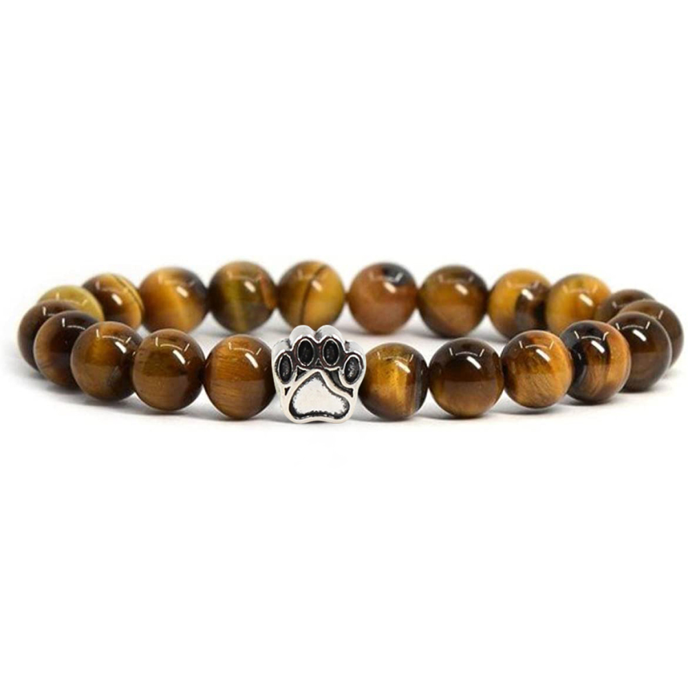 1 Pc Semi Precious Gemstone 8mm Round Beads Dog Paw Alloy Stretch Bracelet Hansmade Jewelry
