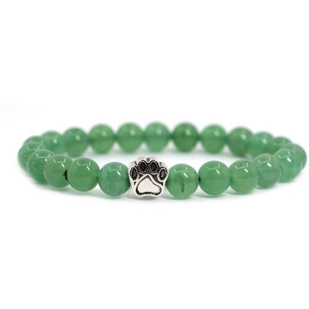 1 Pc Semi Precious Gemstone 8mm Round Beads Dog Paw Alloy Stretch Bracelet Hansmade Jewelry