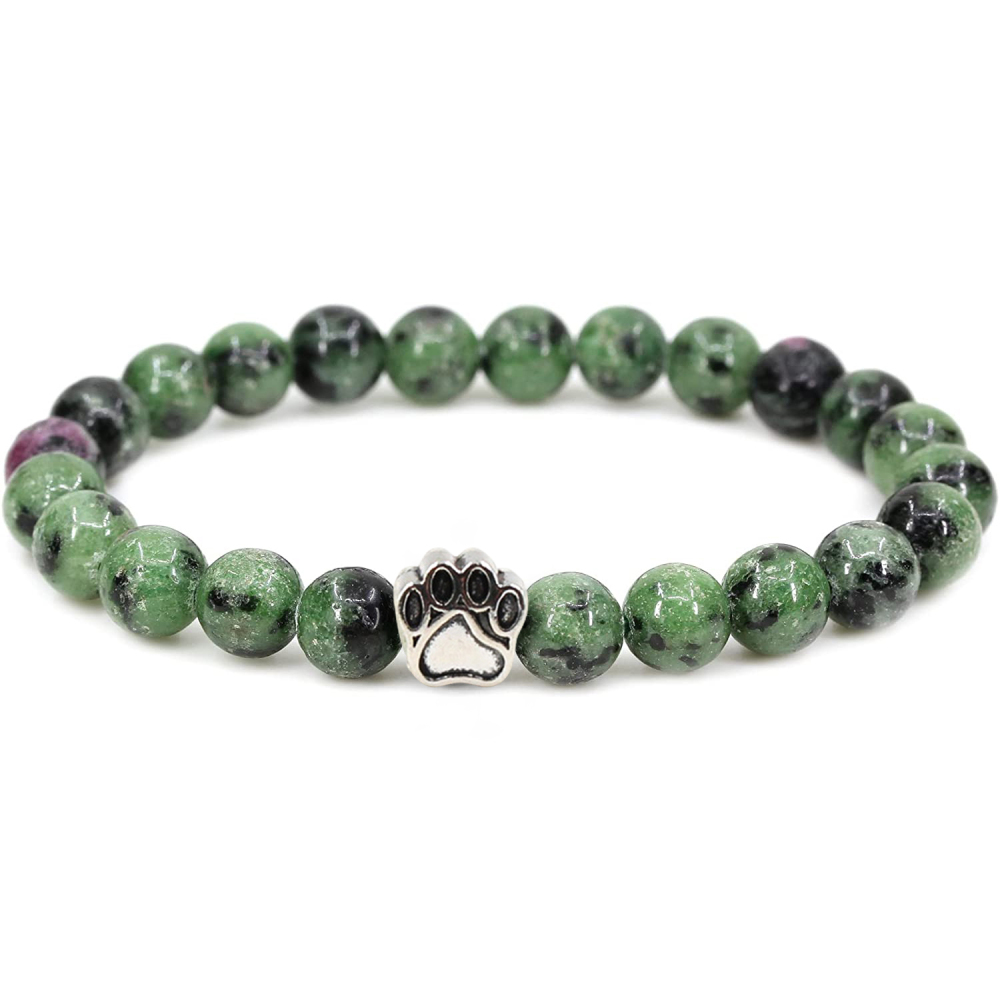 1 Pc Semi Precious Gemstone 8mm Round Beads Dog Paw Alloy Stretch Bracelet Hansmade Jewelry