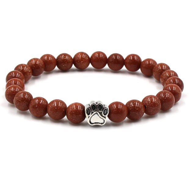 1 Pc Semi Precious Gemstone 8mm Round Beads Dog Paw Alloy Stretch Bracelet Hansmade Jewelry