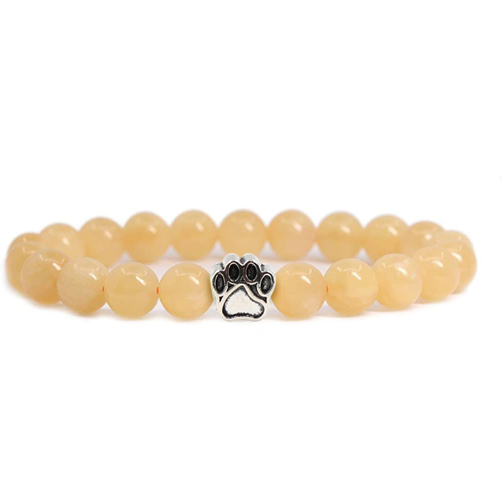 1 Pc Semi Precious Gemstone 8mm Round Beads Dog Paw Alloy Stretch Bracelet Hansmade Jewelry
