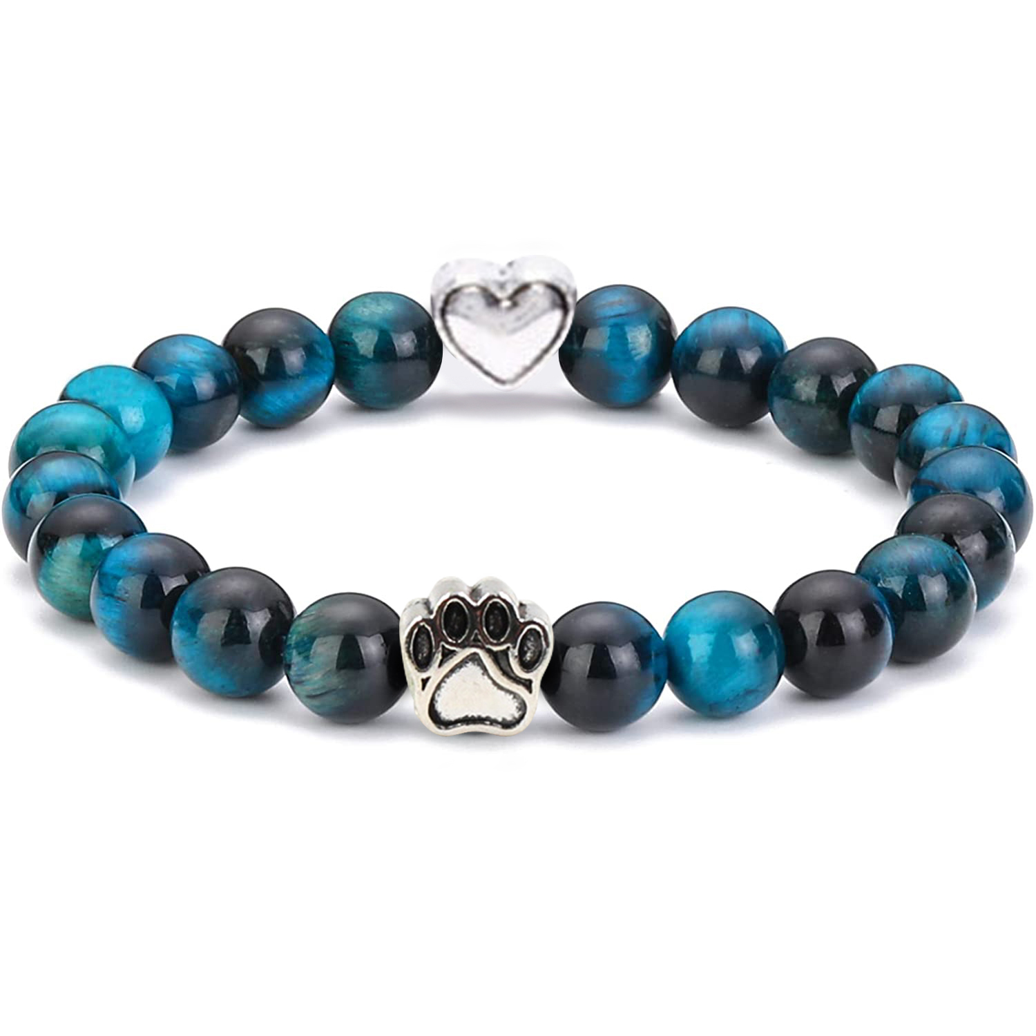 Multi-color 8MM Round Natural Gemstone Beads Dog Paw Heart  Bracelet for Men Women