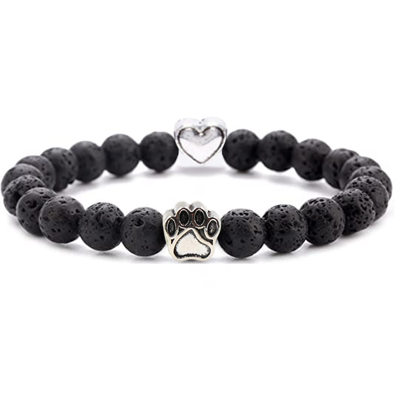 Multi-color 8MM Round Natural Gemstone Beads Dog Paw Heart  Bracelet for Men Women
