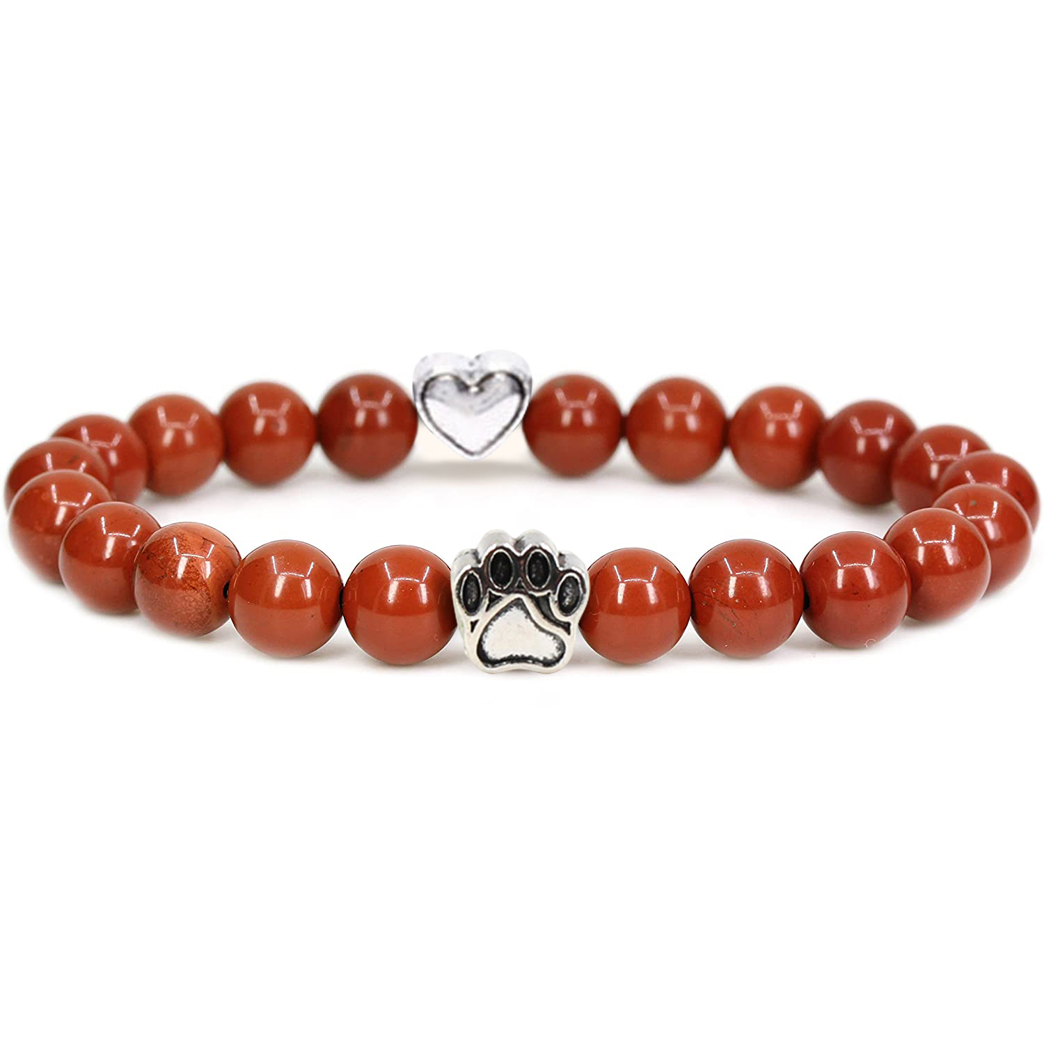 Multi-color 8MM Round Natural Gemstone Beads Dog Paw Heart  Bracelet for Men Women
