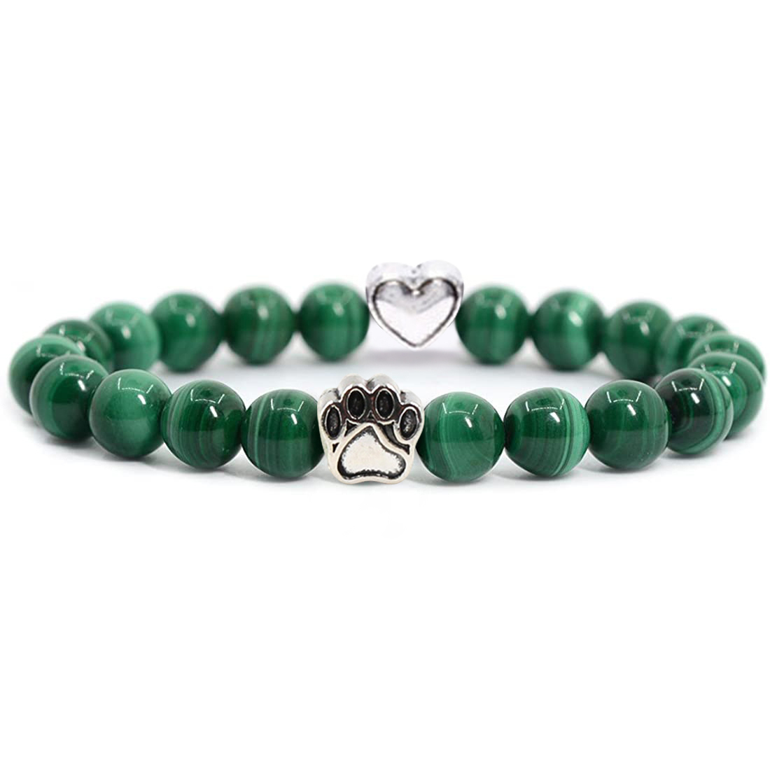 Multi-color 8MM Round Natural Gemstone Beads Dog Paw Heart  Bracelet for Men Women