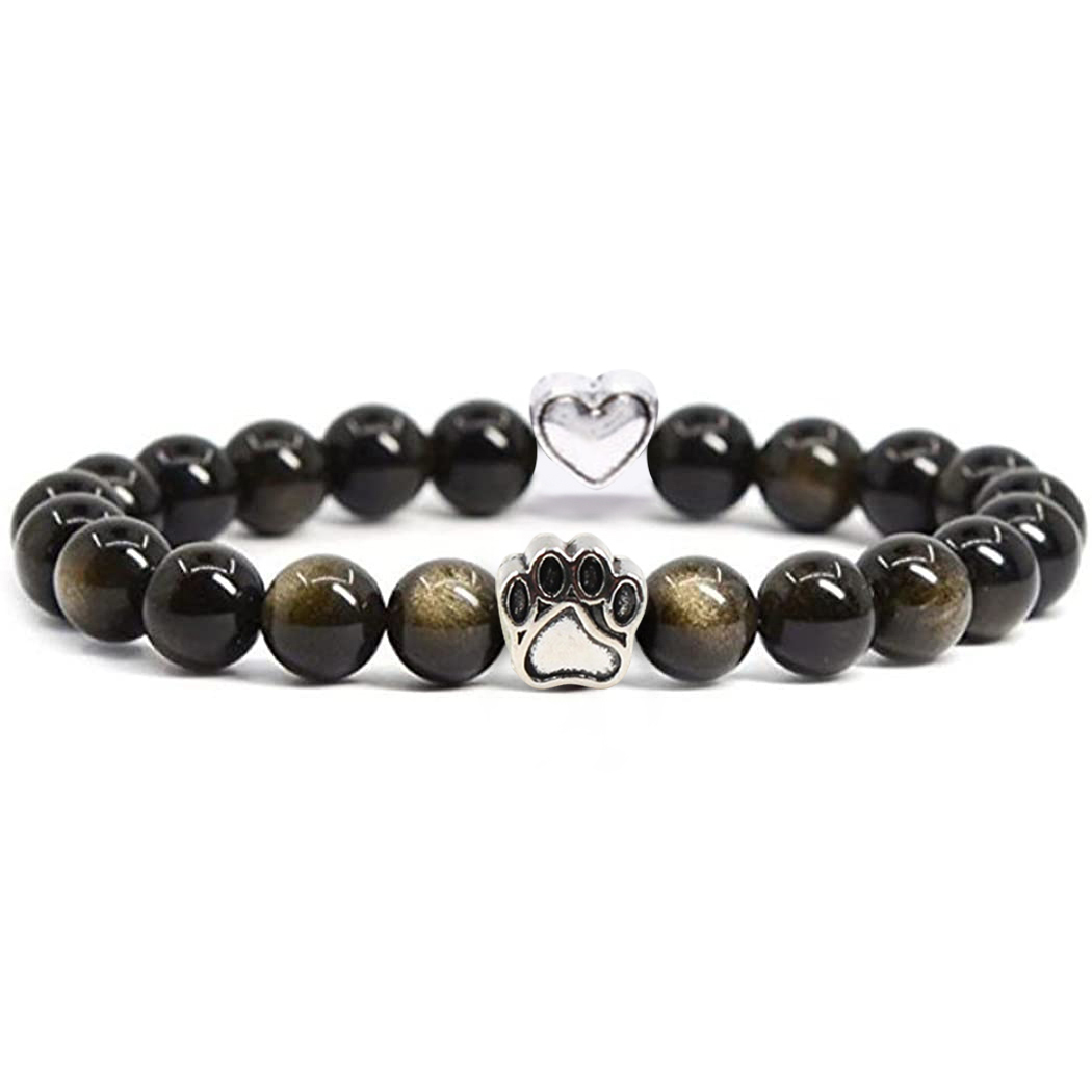 Multi-color 8MM Round Natural Gemstone Beads Dog Paw Heart  Bracelet for Men Women