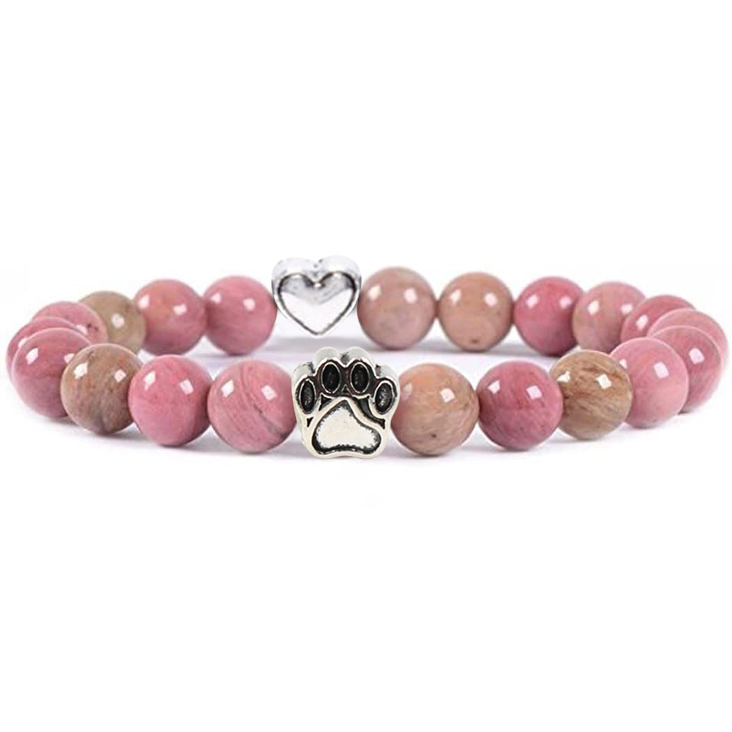 Multi-color 8MM Round Natural Gemstone Beads Dog Paw Heart  Bracelet for Men Women