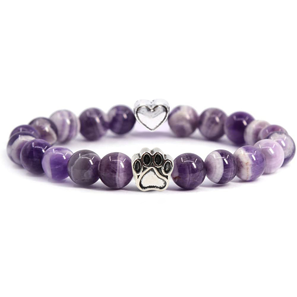 Multi-color 8MM Round Natural Gemstone Beads Dog Paw Heart  Bracelet for Men Women