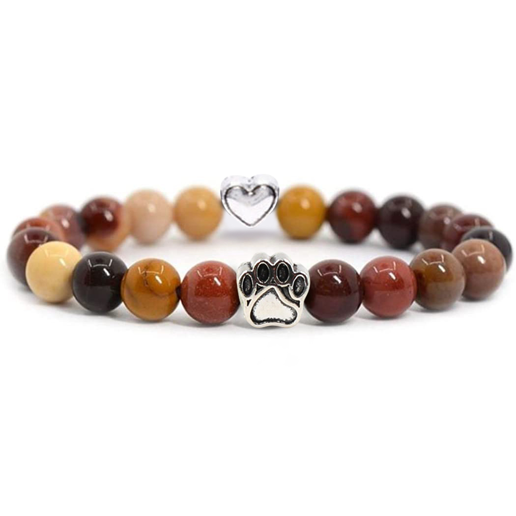 Multi-color 8MM Round Natural Gemstone Beads Dog Paw Heart  Bracelet for Men Women