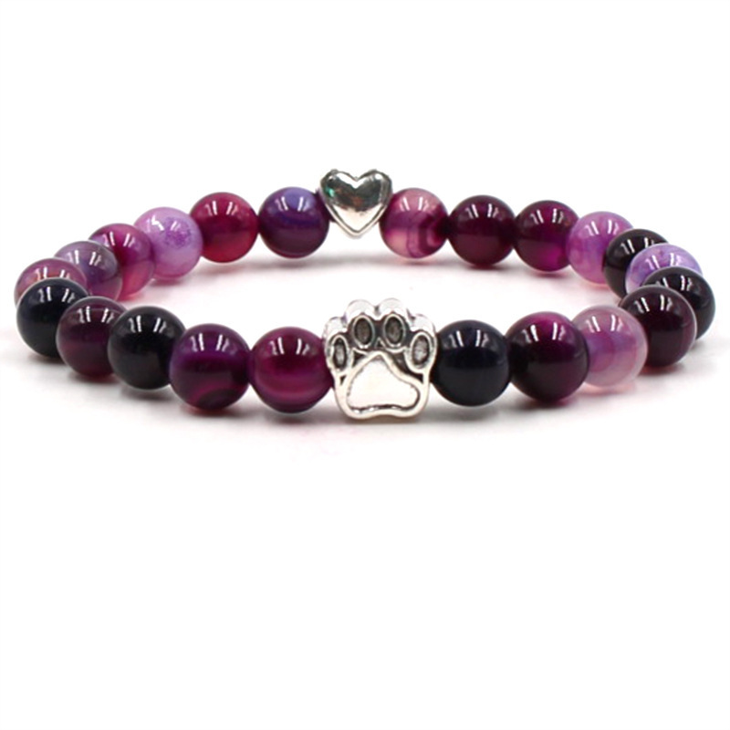 Multi-color 8MM Round Natural Gemstone Beads Dog Paw Heart  Bracelet for Men Women