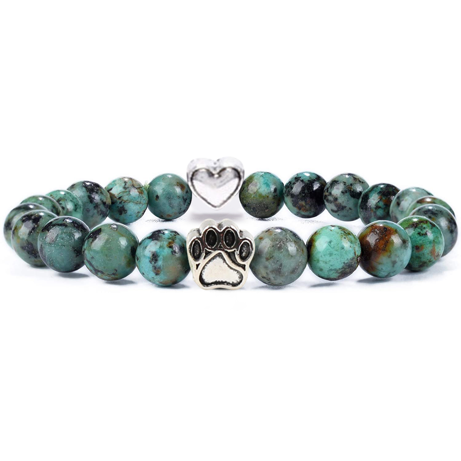 Multi-color 8MM Round Natural Gemstone Beads Dog Paw Heart  Bracelet for Men Women