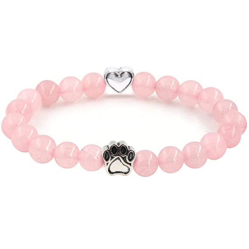 Multi-color 8MM Round Natural Gemstone Beads Dog Paw Heart  Bracelet for Men Women