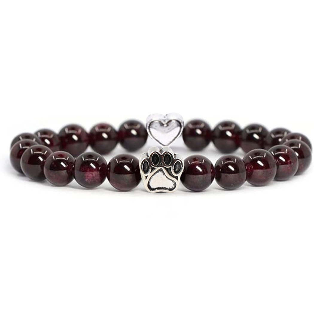 Multi-color 8MM Round Natural Gemstone Beads Dog Paw Heart  Bracelet for Men Women