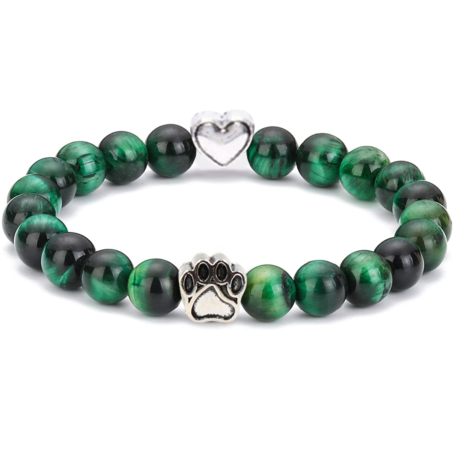 Multi-color 8MM Round Natural Gemstone Beads Dog Paw Heart  Bracelet for Men Women