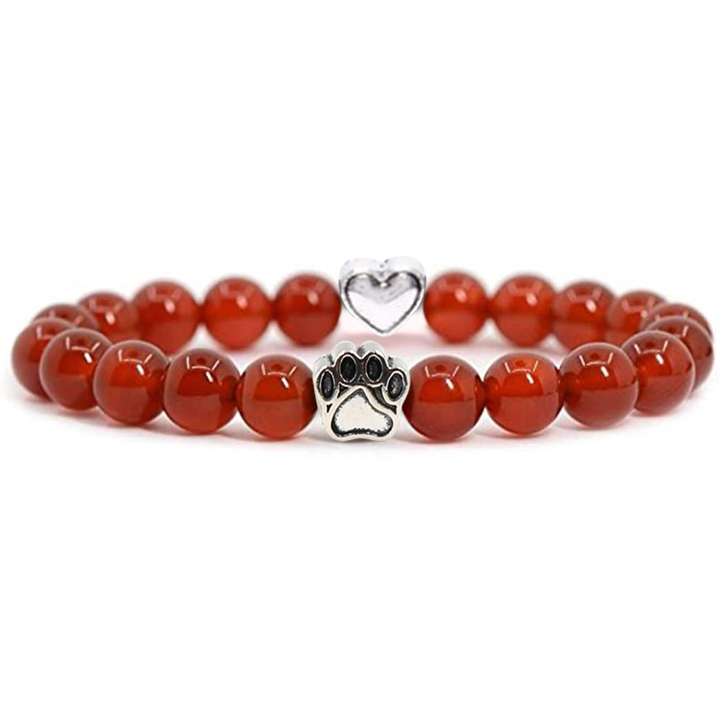 Multi-color 8MM Round Natural Gemstone Beads Dog Paw Heart  Bracelet for Men Women