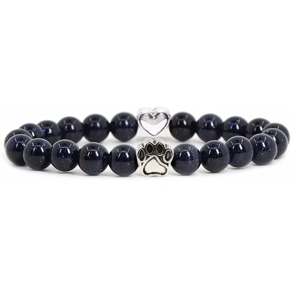 Multi-color 8MM Round Natural Gemstone Beads Dog Paw Heart  Bracelet for Men Women