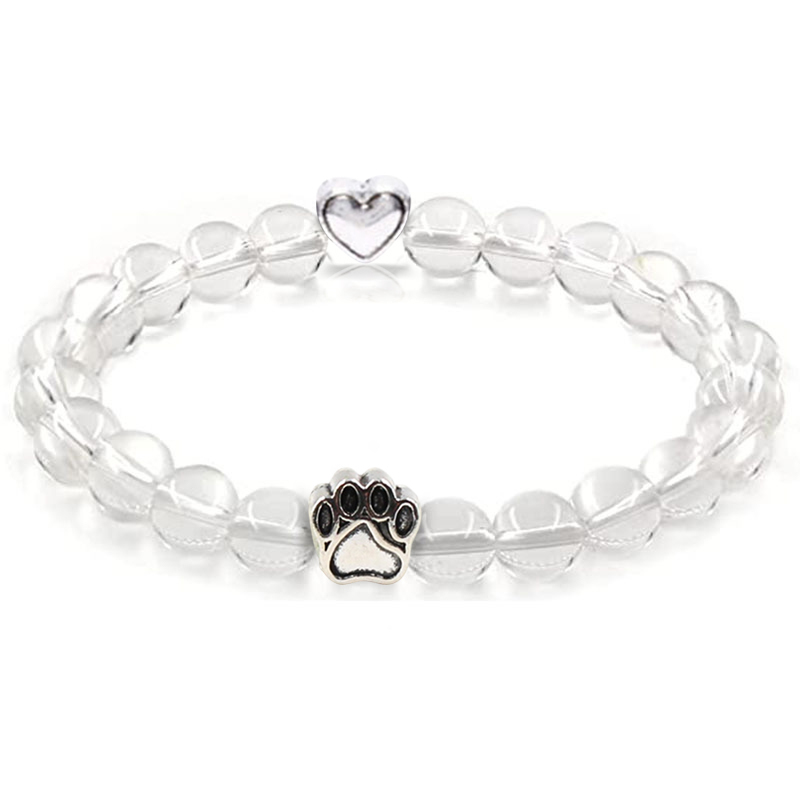 Multi-color 8MM Round Natural Gemstone Beads Dog Paw Heart  Bracelet for Men Women