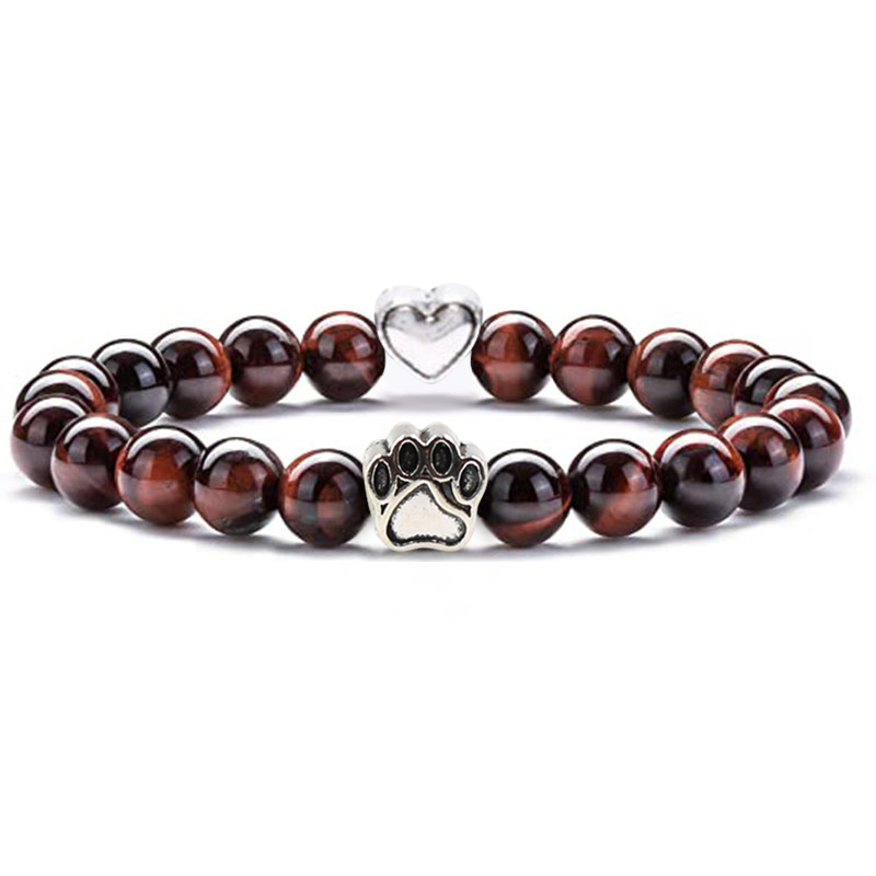 Multi-color 8MM Round Natural Gemstone Beads Dog Paw Heart  Bracelet for Men Women