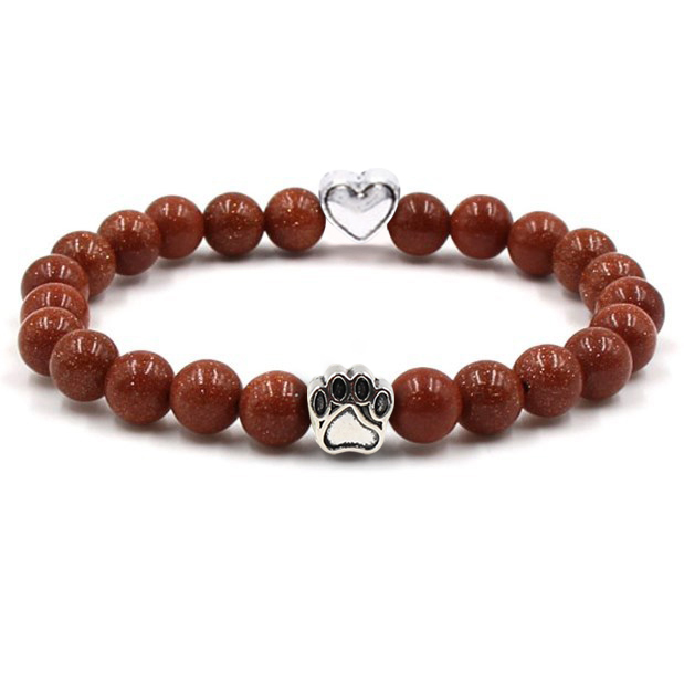 Multi-color 8MM Round Natural Gemstone Beads Dog Paw Heart  Bracelet for Men Women
