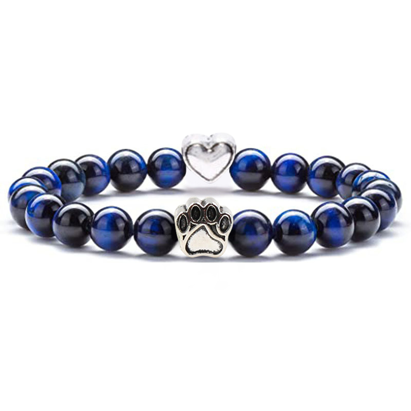 Multi-color 8MM Round Natural Gemstone Beads Dog Paw Heart  Bracelet for Men Women